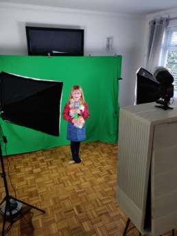 children,s photo booth party with green screen