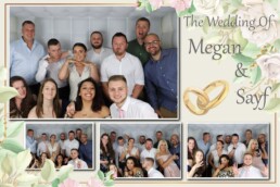 large group with bride in photo booth